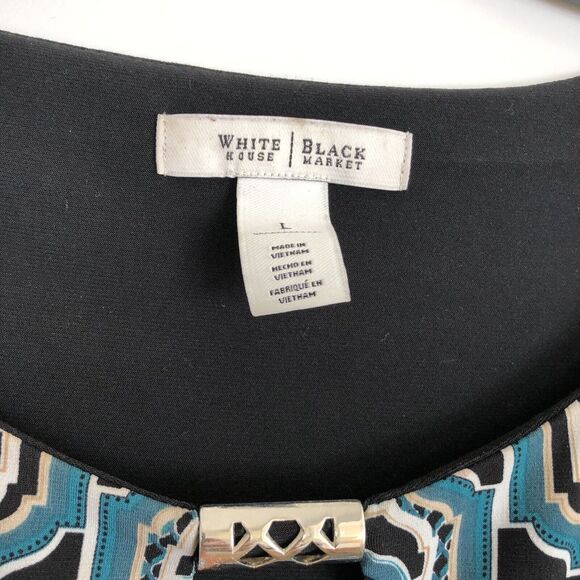 WHITE HOUSE BLACK MARKET TUNIC TOP BLOUSESSIZE LARGE KEYHOLE NECK GREEN CAREER - Picture 7 of 7